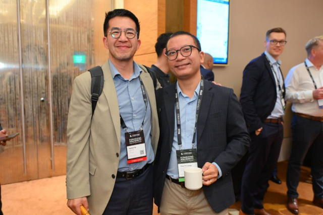 CTBUH 2023 Awards Jury Chari Taehun Ha, Daewoo E&C, Seoul and Thien Tri Luong, Turner Construction, Ho Chi Minh City during a coffee break in between the workshops.