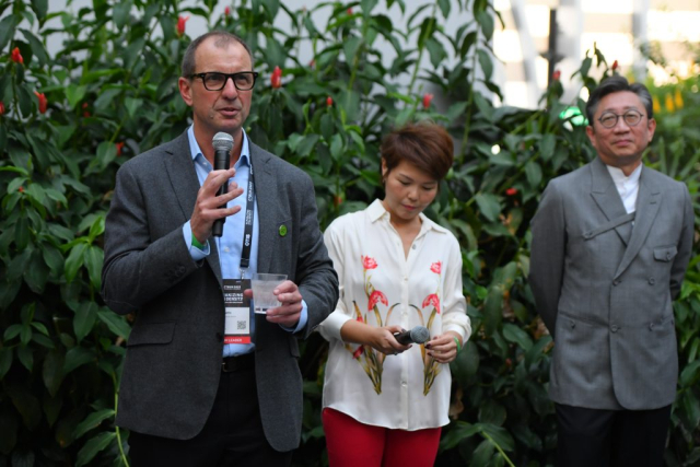 The Opening Networking Reception at the 2023 CTBUH International Conference, kindly sponsored by Surbana Jurong and hosted by CapitaLand, took place at CapitaSpring, a 276-meter-tall office and hotel building, with spectacular green spaces on both the rooftop and at the tower’s midpoint.