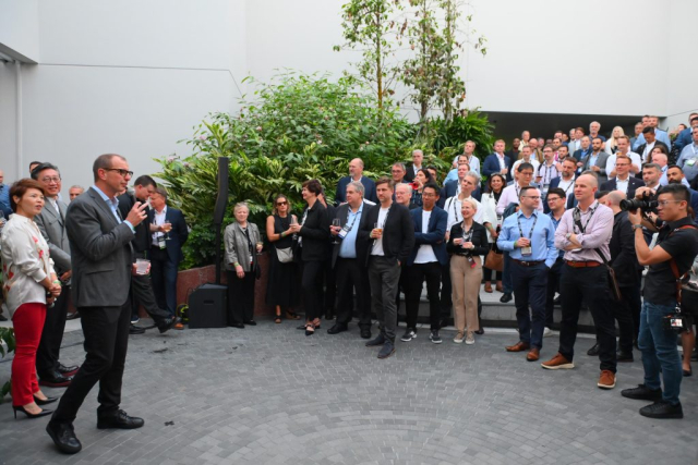 The Opening Networking Reception at the 2023 CTBUH International Conference, kindly sponsored by Surbana Jurong and hosted by CapitaLand, took place at CapitaSpring, a 276-meter-tall office and hotel building, with spectacular green spaces on both the rooftop and at the tower’s midpoint.