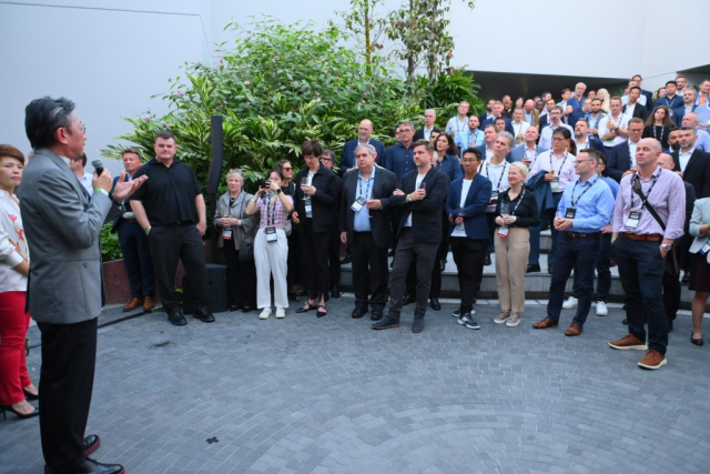The Opening Networking Reception at the 2023 CTBUH International Conference, kindly sponsored by Surbana Jurong and hosted by CapitaLand, took place at CapitaSpring, a 276-meter-tall office and hotel building, with spectacular green spaces on both the rooftop and at the tower’s midpoint.